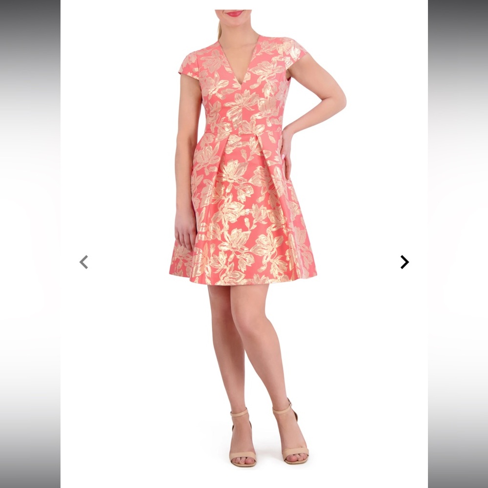 Vince Camuto Petite Floral-Jaquard Fit-And-Flare Dress